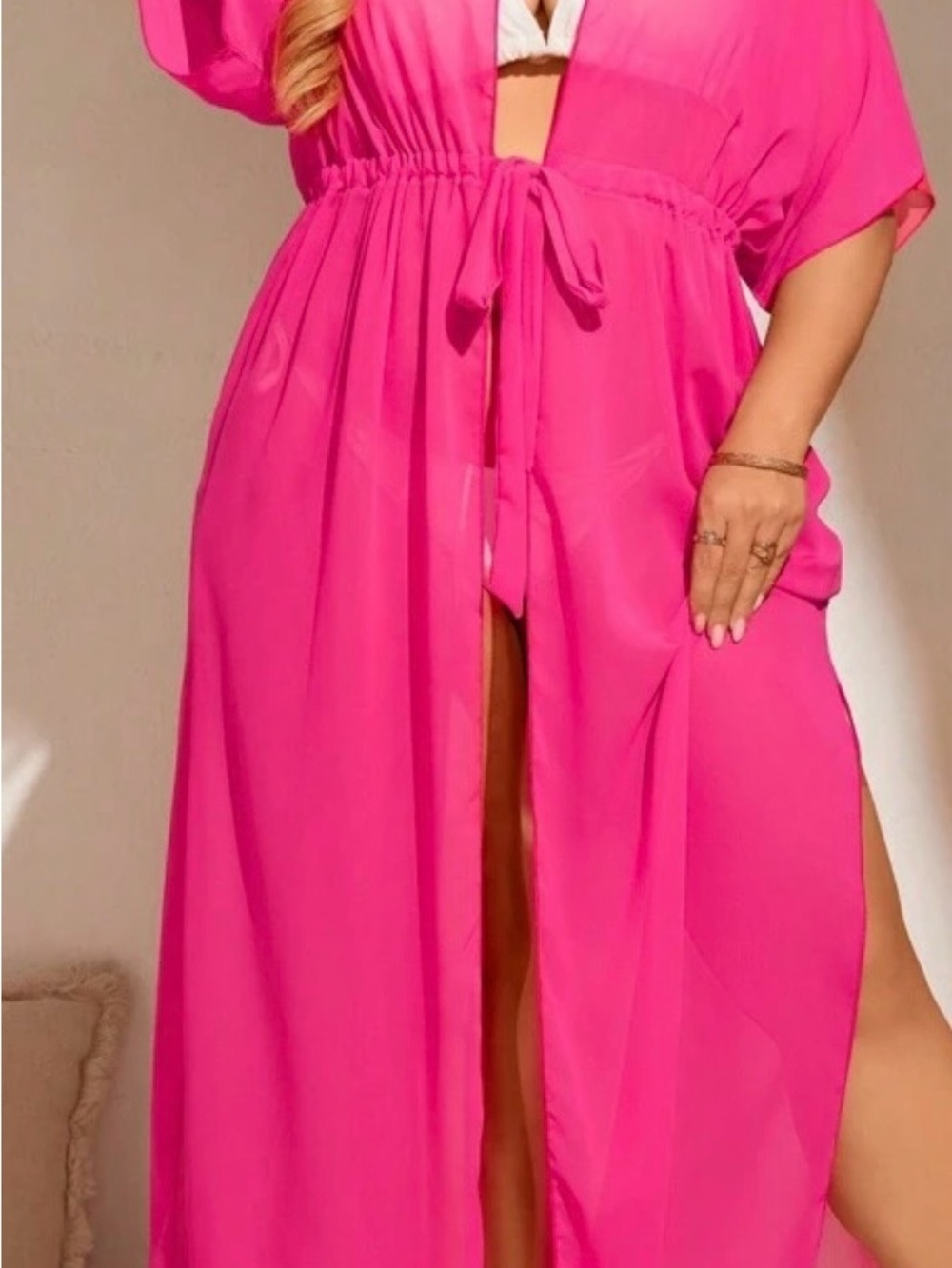 SHEIN Hot Pink Flowing Swim Coverup